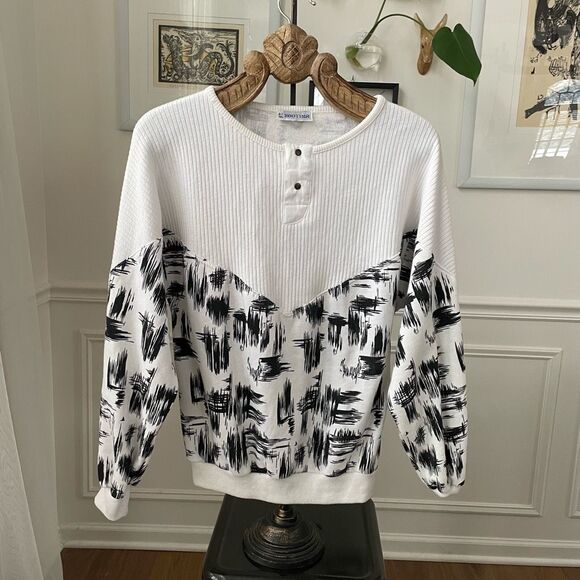 Vintage 80s 90s Bootina Lightweight Sweatshirt Crosshatch Geometric M - Picture 2 of 6